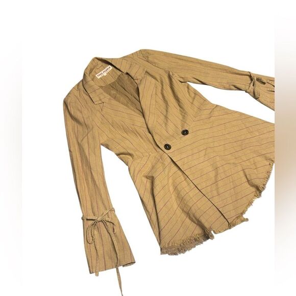 FREE PEOPLE Stella Striped double breasted frayed hem linen blend Blazer sz xs - Picture 4 of 9